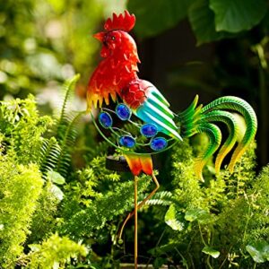 GDF 20" Chicken Decor - Outdoor Rooster Decor Solar Lights -Metal Rooster Garden Decorations for Yard Pathway Lawn Patio Courtyard , Gifts for Her/Him.