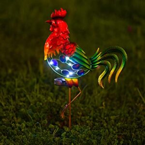 GDF 20" Chicken Decor - Outdoor Rooster Decor Solar Lights -Metal Rooster Garden Decorations for Yard Pathway Lawn Patio Courtyard , Gifts for Her/Him.