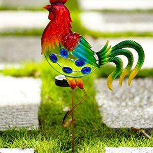 GDF 20" Chicken Decor - Outdoor Rooster Decor Solar Lights -Metal Rooster Garden Decorations for Yard Pathway Lawn Patio Courtyard , Gifts for Her/Him.