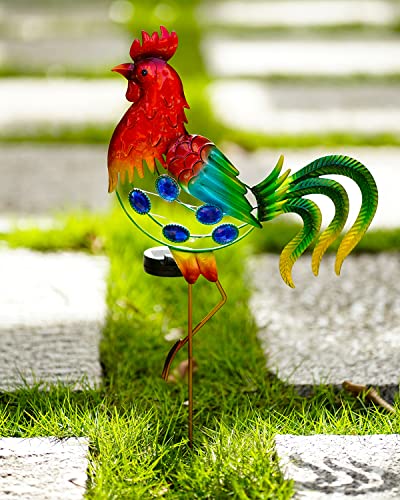 GDF 20" Chicken Decor - Outdoor Rooster Decor Solar Lights -Metal Rooster Garden Decorations for Yard Pathway Lawn Patio Courtyard , Gifts for Her/Him.