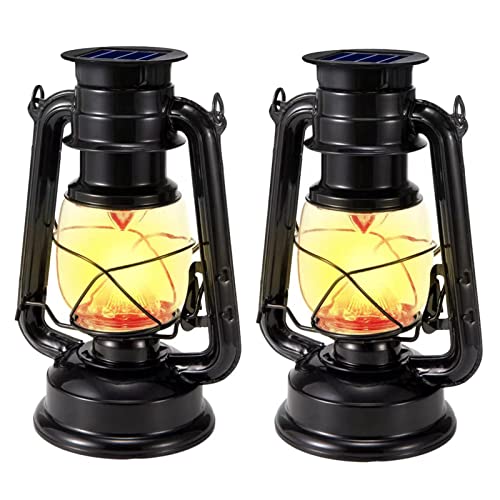 Solar Lantern Outdoor Waterproof Hanging LED Vintage Metal Lanterns Flickering Flame Garden Decorative for Yard Pathway Porch Patio Table 2 Pack