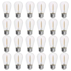 dysmio s14 led string light bulbs, e26 e27 medium screw base edison bulbs equivalent to 11w, fits for commercial outdoor patio garden vintage lights, 24-pack, soft white – clear