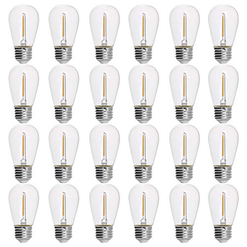 DYSMIO S14 LED String Light Bulbs, E26 E27 Medium Screw Base Edison Bulbs Equivalent to 11W, Fits for Commercial Outdoor Patio Garden Vintage Lights, 24-Pack, Soft White - Clear