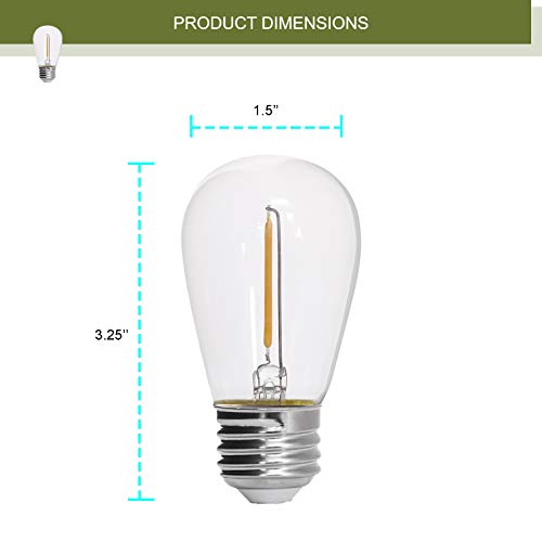 DYSMIO S14 LED String Light Bulbs, E26 E27 Medium Screw Base Edison Bulbs Equivalent to 11W, Fits for Commercial Outdoor Patio Garden Vintage Lights, 24-Pack, Soft White - Clear