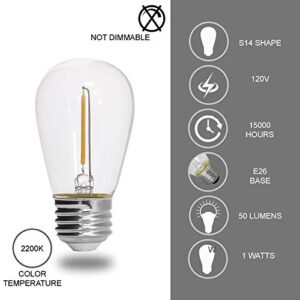 DYSMIO S14 LED String Light Bulbs, E26 E27 Medium Screw Base Edison Bulbs Equivalent to 11W, Fits for Commercial Outdoor Patio Garden Vintage Lights, 24-Pack, Soft White - Clear