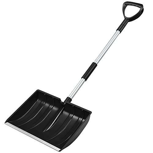 Large Portable Snow Shovel for Driveway: Lightweight Snowmobile Shovel with Aluminum Handle Wide Snow Removal, Black