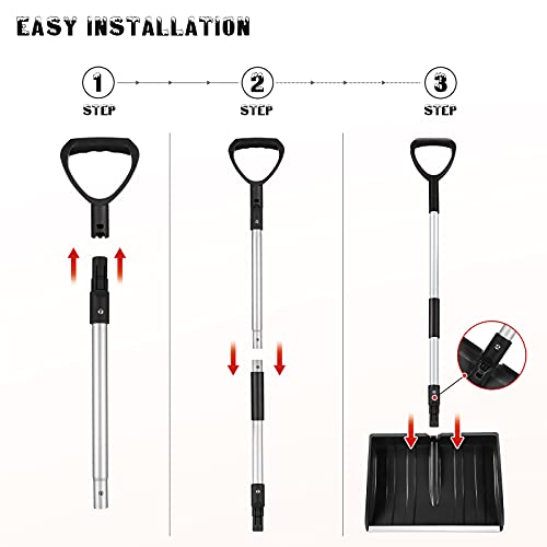 Large Portable Snow Shovel for Driveway: Lightweight Snowmobile Shovel with Aluminum Handle Wide Snow Removal, Black