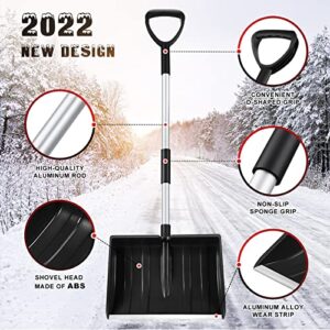 Large Portable Snow Shovel for Driveway: Lightweight Snowmobile Shovel with Aluminum Handle Wide Snow Removal, Black