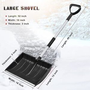 Large Portable Snow Shovel for Driveway: Lightweight Snowmobile Shovel with Aluminum Handle Wide Snow Removal, Black