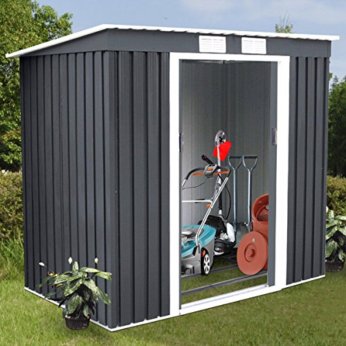 Goplus 4' X 7' Outdoor Storage Shed Garden Sliding Door Outside Tool House (Gray)