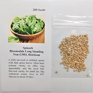 David's Garden Seeds Spinach Bloomsdale Long Standing FBA-6711 (Green) 200 Non-GMO, Heirloom Seeds