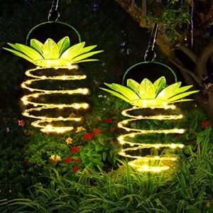 pineapple solar lantern, 2 pack solar lights outdoor waterproof 60leds, hanging solar lights outdoor lantern garden decor for outside patio yard backyard tree porch landscape lighting, warm light