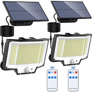 nacinic solar outdoor lights motion sensor waterproof w/ 400 bright led, remote, separate panel, 16.4ft cable, dusk to dawn lighting mode, security solar powered flood light for porch yard shed wall