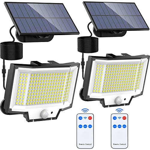 NACINIC Solar Outdoor Lights Motion Sensor Waterproof w/ 400 Bright LED, Remote, Separate Panel, 16.4Ft Cable, Dusk to Dawn Lighting Mode, Security Solar Powered Flood Light for Porch Yard Shed Wall