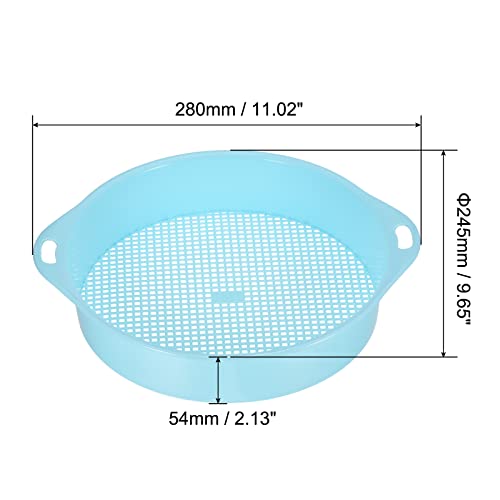 MECCANIXITY Garden Sifting Pan, Round Potting Sieve Plastic Mesh Filter Soil Screen Gardening Tool for Garden Yard, Blue