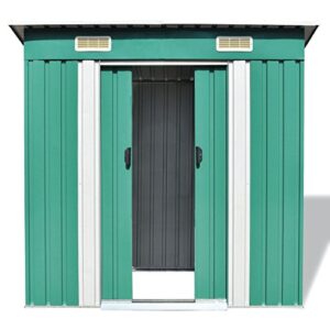 tidyard garden galvanized steel shed green metal storage with 2 vents house storage tool organizer box sliding door 74.8 inches x48.8 inches x71.3 inches