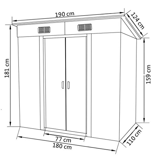 Tidyard Garden Galvanized Steel Shed Green Metal Storage with 2 Vents House Storage Tool Organizer Box Sliding Door 74.8 Inches x48.8 Inches x71.3 Inches