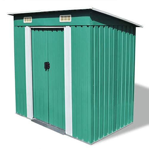 Tidyard Garden Galvanized Steel Shed Green Metal Storage with 2 Vents House Storage Tool Organizer Box Sliding Door 74.8 Inches x48.8 Inches x71.3 Inches