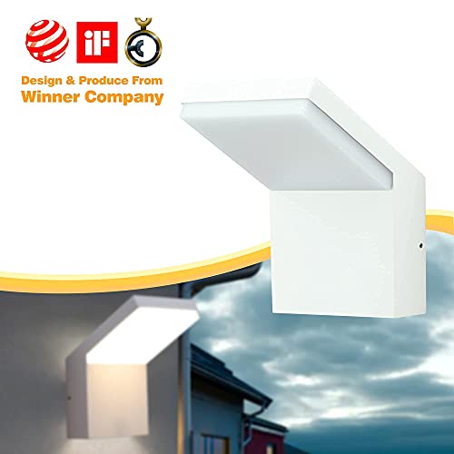 Inowel Wall Light Outdoor LED Wall Mount Lamp White Modern Wall Sconce Lighting Lantern Fixture Aluminum Lights for Porch Front Door Garden Yard Patio IP65 Waterproof 18W 1800Lm 3000K