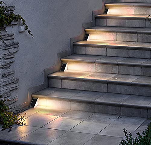 YHXGLJDKA LED Solar Step Lights Outdoor Stair Lights, 6-Pack Wireless Security Lights Auto ON/Off, IP67 Waterproof Lights for Garden Backyard Garage Stair Step(Warm White)