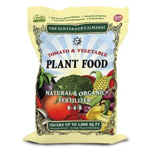 the old farmer’s almanac organic tomato & vegetable plant food fertilizer (covers 1000 sq ft – 9 lbs), (ofa-tv848-9lb)