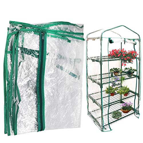 Mini Greenhouse Transparent PVC Cover Portable Small Greenhouses Cover wih Roll-Up Zipper Door, Waterproof Garden Green House Tent(Iron Stand not Include)