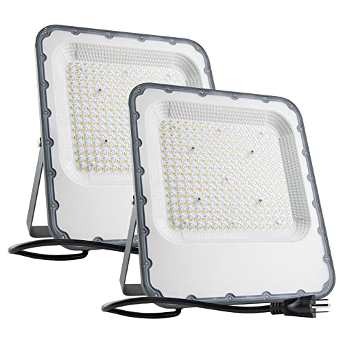 Bulbeats 2 Pack 150W LED Flood Light Outdoor, Outside Lights for Yard, 5000K Daylight Gray, IP65 Waterproof Exterior Lighting Fixture for House, Garden, Backyard (3ft UL Plug)