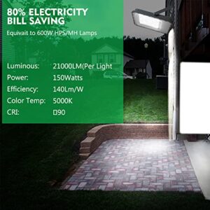 Bulbeats 2 Pack 150W LED Flood Light Outdoor, Outside Lights for Yard, 5000K Daylight Gray, IP65 Waterproof Exterior Lighting Fixture for House, Garden, Backyard (3ft UL Plug)