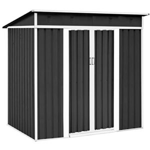 omelaza 4′ x 6′ outdoor garden storage shed with sliding door, perfect to store patio furniture, garden tools, bike accessories, beach chairs,weather resistance, dark grey
