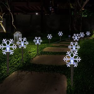 white solar christmas pathway, snowflake lights with stake outdoor waterproof, 5-led decorative lights for garden yard street pathway park christmas wedding