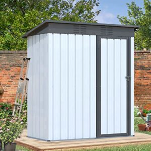 outdoor storage shed 5 x 3 ft, galvanized metal garden shed with lockable doors, tool storage shed for patio lawn backyard trash cans
