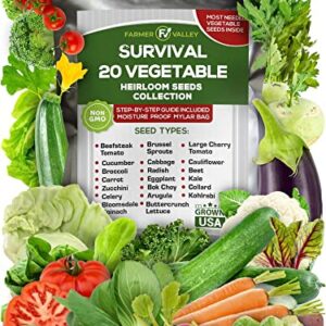 20 Heirloom Vegetable Seeds for Planting - 100% Non GMO - Most Popular Garden Vegetable Seeds Variety Pack - Cucumber, Carrot, Broccoli, Radish, Kale, Zucchini, Cabbage, Beet, Arugula, Celery and More