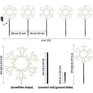 5 Pieces Christmas Snowflake Pathway Lights, Snowflake Pathway Markers Total 120 Cool White LEDs Christmas Outdoor Landscape Fairy Light Power Operated for Pathway Walkway Garden Lawn Patio Decoration