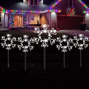 5 Pieces Christmas Snowflake Pathway Lights, Snowflake Pathway Markers Total 120 Cool White LEDs Christmas Outdoor Landscape Fairy Light Power Operated for Pathway Walkway Garden Lawn Patio Decoration