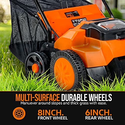 SuperHandy 2 in 1 Walk Behind Scarifier, Lawn Dethatcher Raker Cordless Electric 40V 4Ah 14.2-inch Rake Path with Collection Bag for Yard, Lawn, Garden Care, Landscaping