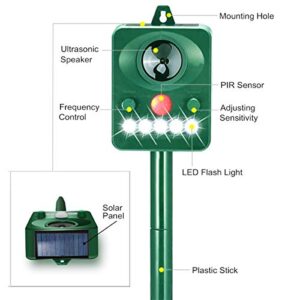 Solar Animal Deterrent Device, Outdoor Motion Detector, Dog, Cat Deterrent, Squirrel, Raccoon, Skunk, Rat, Mole, Deer, Rabbit