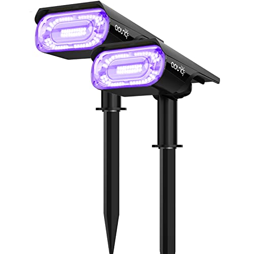 64 LEDs Solar Spot Lights Outdoor Landscape Lighting, AOUNQ 1000 Lumens 3 Lighting Modes Solar Outdoor Lights Purple, IP67 Waterproof Solar Spotlight 2-in-1 Garden Light, for Yard Pathway Flag, 2 Pack