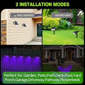 64 LEDs Solar Spot Lights Outdoor Landscape Lighting, AOUNQ 1000 Lumens 3 Lighting Modes Solar Outdoor Lights Purple, IP67 Waterproof Solar Spotlight 2-in-1 Garden Light, for Yard Pathway Flag, 2 Pack