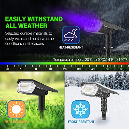 64 LEDs Solar Spot Lights Outdoor Landscape Lighting, AOUNQ 1000 Lumens 3 Lighting Modes Solar Outdoor Lights Purple, IP67 Waterproof Solar Spotlight 2-in-1 Garden Light, for Yard Pathway Flag, 2 Pack