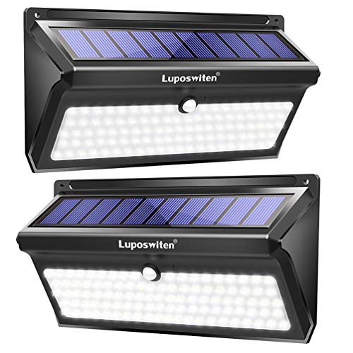 Luposwiten 100 LED Solar Lights Outdoor Waterproof with Motion Sensor - 2000 Lumens Solar Motion Lights Outdoor, Easy-to-Install for Front Door, Yard, Garage, Garden, Patio, Deck (2 Pack)