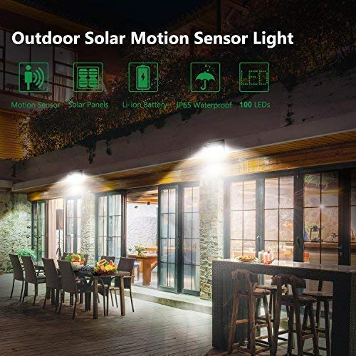 Luposwiten 100 LED Solar Lights Outdoor Waterproof with Motion Sensor - 2000 Lumens Solar Motion Lights Outdoor, Easy-to-Install for Front Door, Yard, Garage, Garden, Patio, Deck (2 Pack)