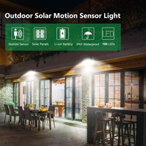 Luposwiten 100 LED Solar Lights Outdoor Waterproof with Motion Sensor - 2000 Lumens Solar Motion Lights Outdoor, Easy-to-Install for Front Door, Yard, Garage, Garden, Patio, Deck (2 Pack)