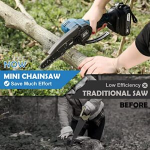 Mini Chainsaw 6 Inch Cordless, Battery Chainsaw with Charger, Handheld Chainsaw of Lightweight, Electric Chainsaw as Tree Trimmer Branch Cutter (2 Rechargeable Batteries Included)