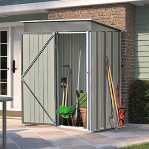 knocbel 5 x 3ft outdoor garden metal lean-to storage shed with single lockable door, weather resistant tool shed for garbage cans lawnmower, ideal for backyard patio lawn (gray)