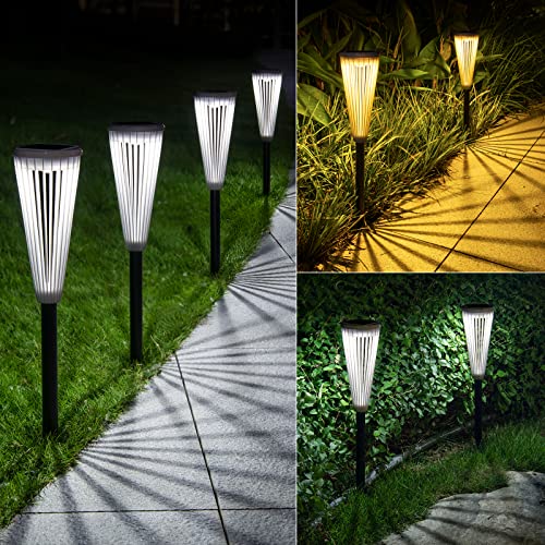 DOMIDAR Solar Garden Lights 12-Pack,Solar Powered Outdoor Patio Pathway Walkway Lights Stake - Landscape Path Lights with Umbrella Pattern for Driveway Lawn Yard Front Porch Decor Warm/White Switch…