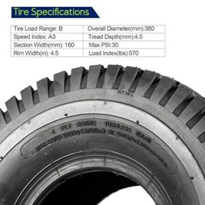 MaxAuto 15x6.00-6 Lawn Mower Tires, 15x6x6 Lawn Garden Tractor Tires, 15x6-6 Turf Tire, 4PR Tubeless, Set of 2