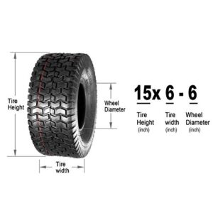 MaxAuto 15x6.00-6 Lawn Mower Tires, 15x6x6 Lawn Garden Tractor Tires, 15x6-6 Turf Tire, 4PR Tubeless, Set of 2