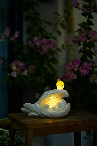 HONGRUIART Solar Sleeping Baby Angel Statue, Solar Light Cherub Angel in Wings with Bird, Memorial Guardian Angel Bady Statue Indoor and Outdoor Home Garden Decoration