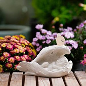 HONGRUIART Solar Sleeping Baby Angel Statue, Solar Light Cherub Angel in Wings with Bird, Memorial Guardian Angel Bady Statue Indoor and Outdoor Home Garden Decoration