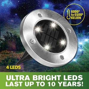 Bell+Howell Disk Lights Solar Ground Lights -Wireless Auto On/Off Solar Pathway Garden Outdoor Lighting with 4 LED Bulbs for Lawn, Patio, Garden, Yard, Pathways Waterproof, 4 Packs, As Seen On TV